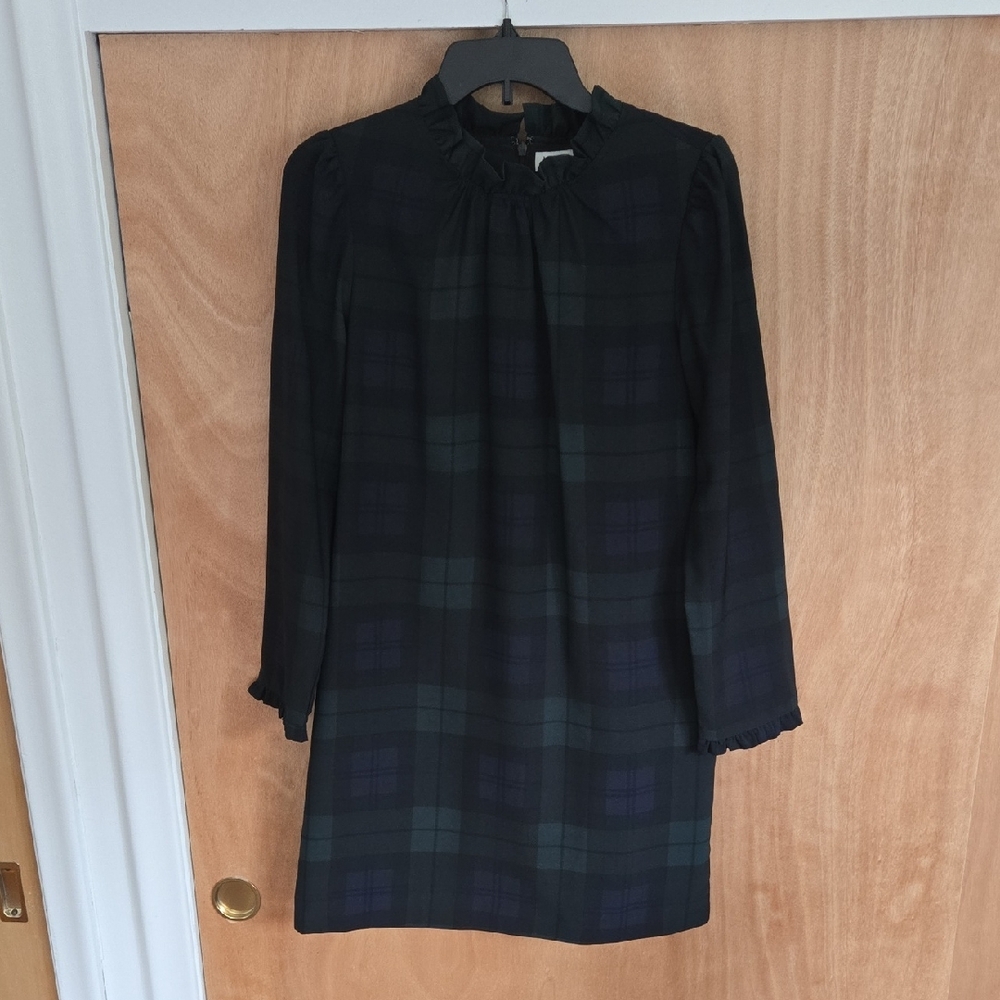 J. Crew Blue and Green Long Sleeve Mock Neck Dress